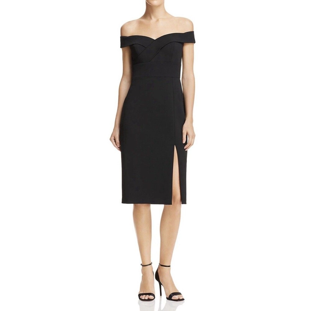 Aidan By Aidan Mattox Womens 4 Black Off-The-Shoulder Sweetheart Dress Formal